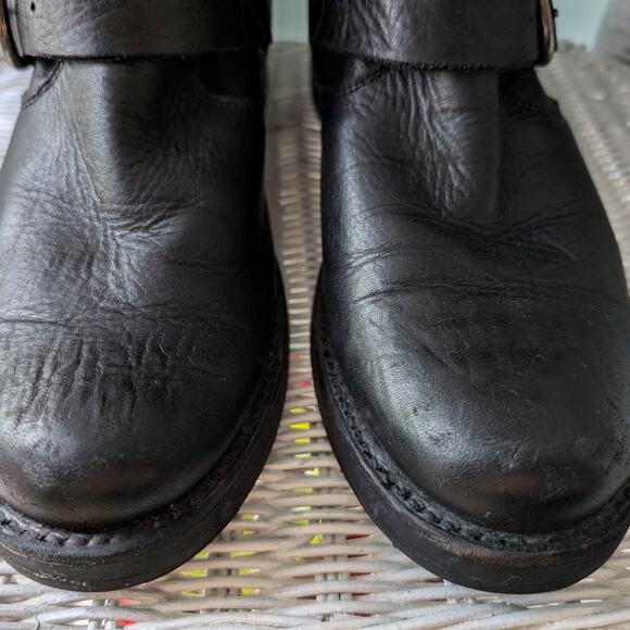 Frye Black Leather Slouchy Buckle Boots - Picture 2 of 8